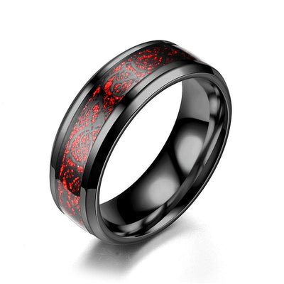 BROOCHITON Ring Black red / Size10 Dragon Pattern Rings Men Stainless Steel Ring Jewelry