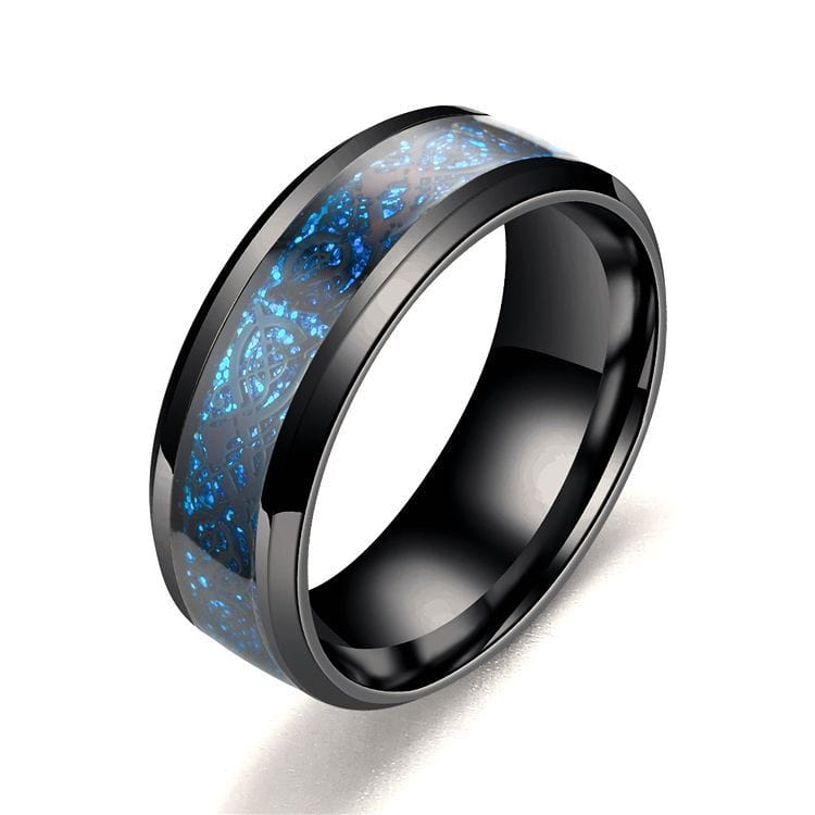 BROOCHITON Ring Blue black / Size10 Dragon Pattern Rings Men Stainless Steel Ring Jewelry