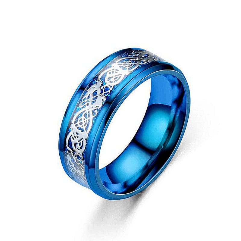 BROOCHITON Ring Blue silver / Size10 Dragon Pattern Rings Men Stainless Steel Ring Jewelry