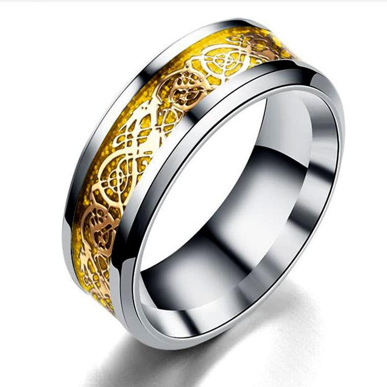 BROOCHITON Ring Silver gold / Size10 Dragon Pattern Rings Men Stainless Steel Ring Jewelry