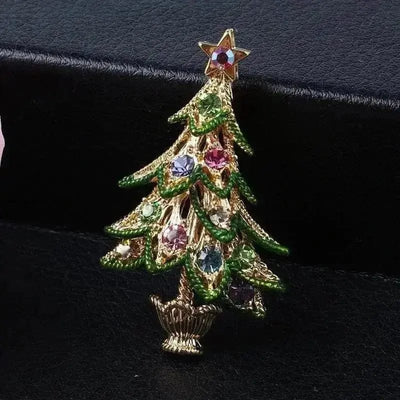 BROOCHITON Brooches Kc gold diamond retro christmas tree brooch