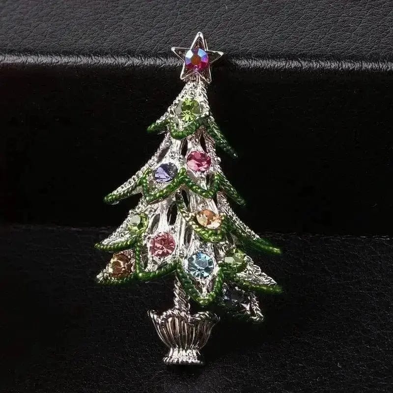 BROOCHITON Brooches White K diamond retro christmas tree brooch