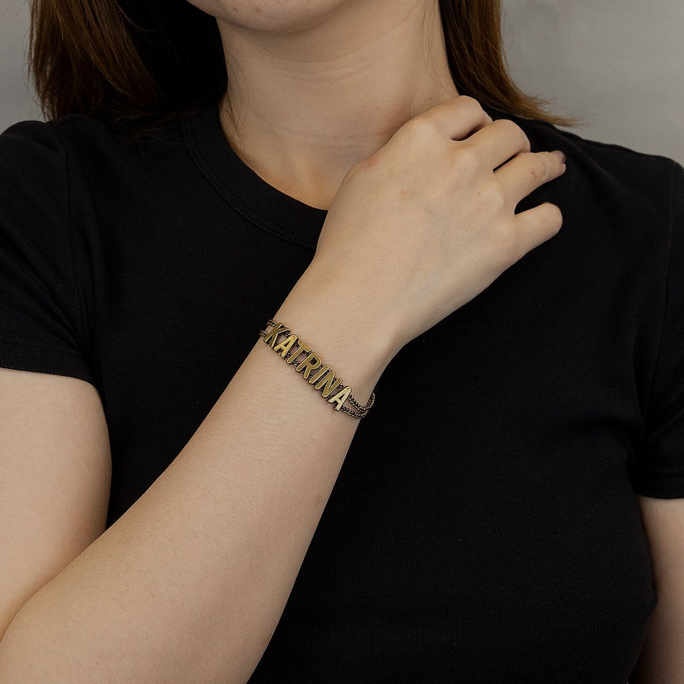  woman weraing katerina Personalized Name Bracelet