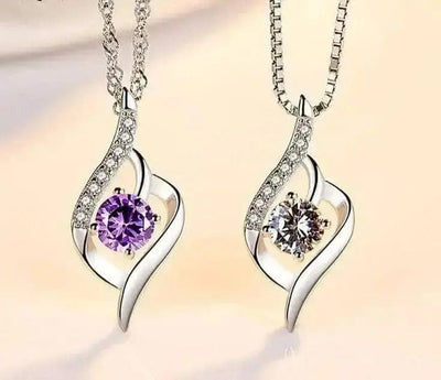 BROOCHITON Necklaces both purple and transparent 925 silver pendant necklace