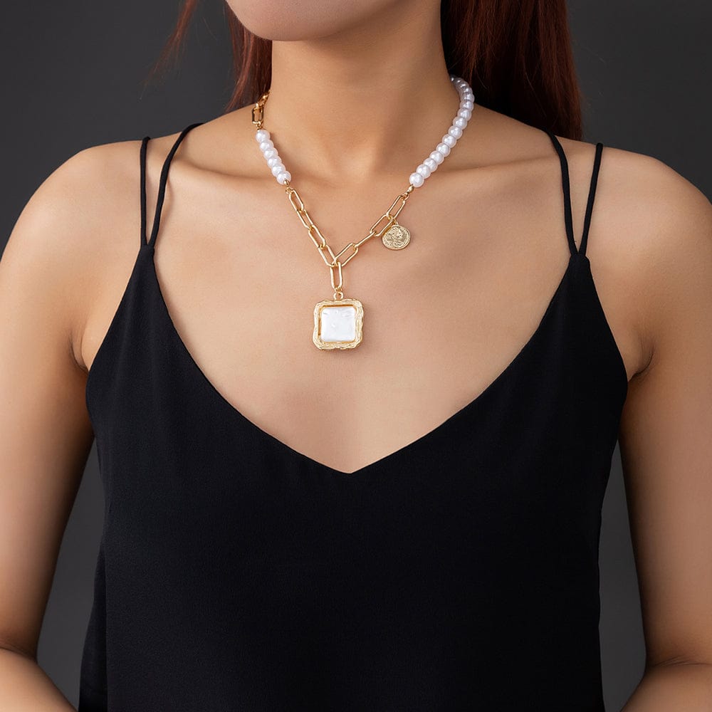 a woman wearing Faux Baroque Pearl Necklace