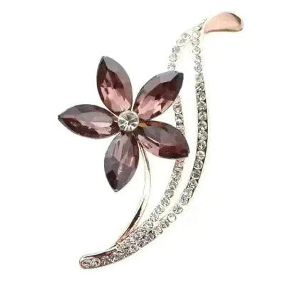 BROOCHITON Brooches Red Five-leaf Flower Crystal Brooch