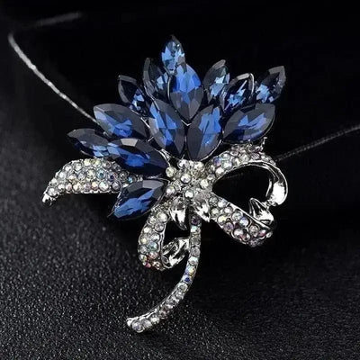 BROOCHITON Brooches Blue Flower Shaped Diamond Brooch Pin
