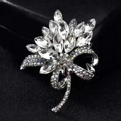 BROOCHITON Brooches White Flower Shaped Diamond Brooch Pin