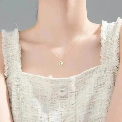 BROOCHITON Necklaces a woman wearing Gold Sublime Solitaire Diamond Clavicle Chain