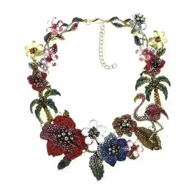 BROOCHITON Necklaces Colorful Full Diamond Floral Necklace