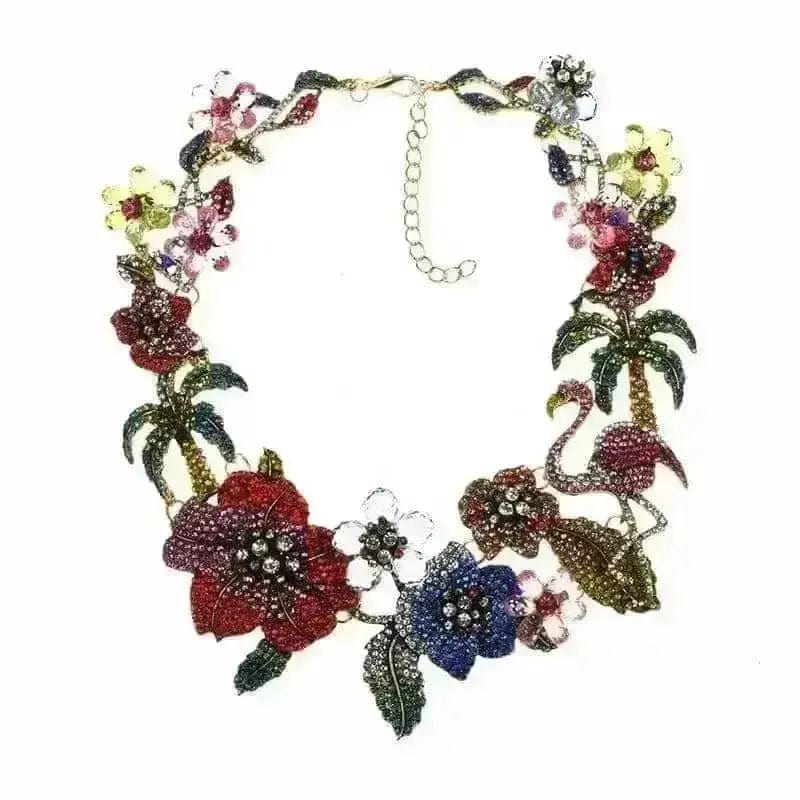 BROOCHITON Necklaces Colorful Full Diamond Floral Necklace