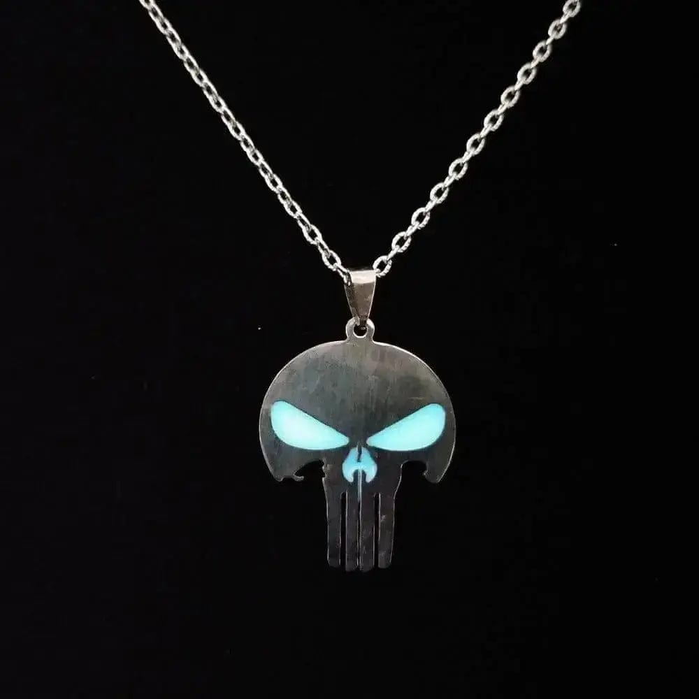 BROOCHITON Necklaces Silver Glow-in-dark Skull Head Necklace