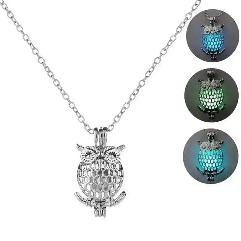 BROOCHITON Necklaces Glow in the dark Owl Hollowed Out Necklace the back side