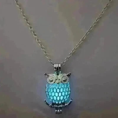 BROOCHITON Necklaces Blue Glow in the dark Owl Hollowed Out Necklace