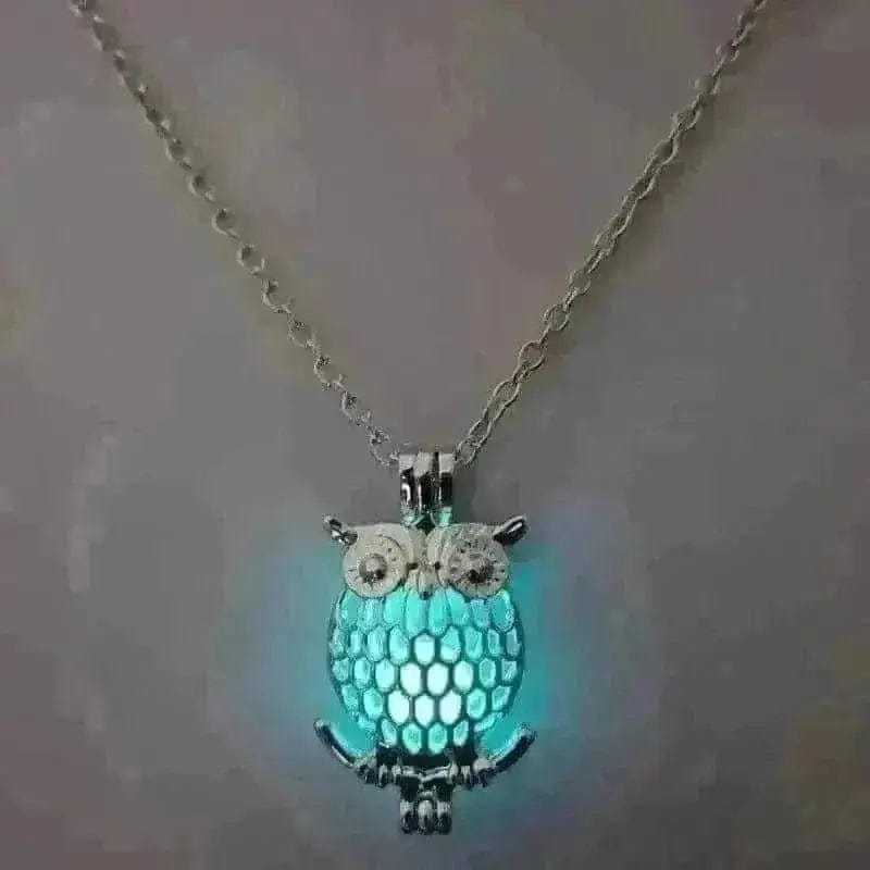 BROOCHITON Necklaces Bluegreen Glow in the dark Owl Hollowed Out Necklace
