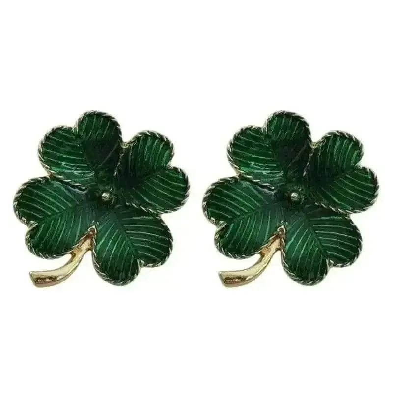 BROOCHITON Brooches Green / 2PCS Green Four-leaf Clover Brooch