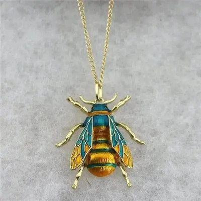 BROOCHITON Necklaces Blue bee pendant necklace nature-inspired on a grey background