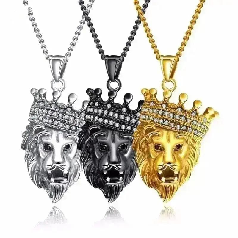 BROOCHITON Necklaces Hip Hop Lion Pendant Necklace set on white background
