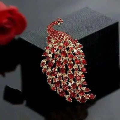 BROOCHITON Brooches Red Large Rhinestone Peacock Brooches