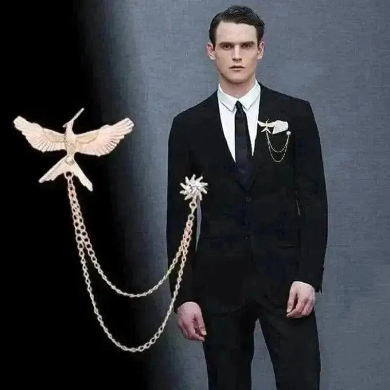 BROOCHITON brooches Gold Men's Fringe Chain Eagle Brooch