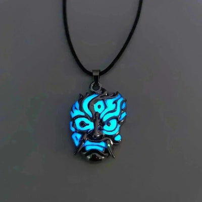 BROOCHITON Necklaces Blue light leather rope Men's Luminous Ghost Pendant Necklace