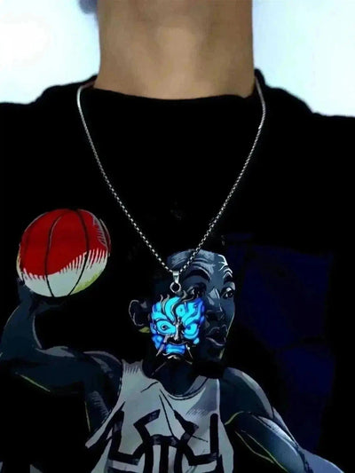 BROOCHITON Necklaces Stainless steel blue light Men's Luminous Ghost Pendant Necklace