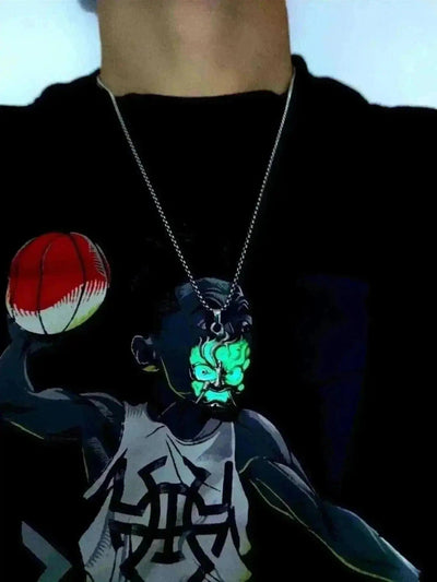 BROOCHITON Necklaces Stainless steel green light Men's Luminous Ghost Pendant Necklace