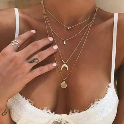 BROOCHITON Necklaces Golden Multilayer Moon Pendant Necklace