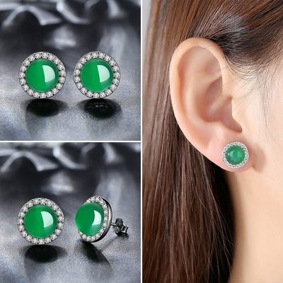 BROOCHITON jewelry 925 silver Natural Chalcedony Stud Earrings