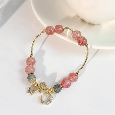 BROOCHITON Bracelets Natural Stone Star And Moon Strawberry Crystal Bracelet for Women top view 