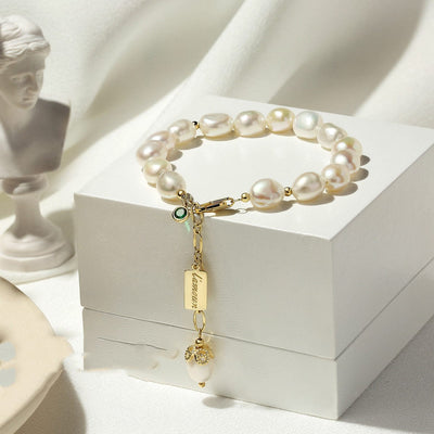 BROOCHITON Bracelets Gold Natural Zircon Pearl Bracelet Luxury Jewelry