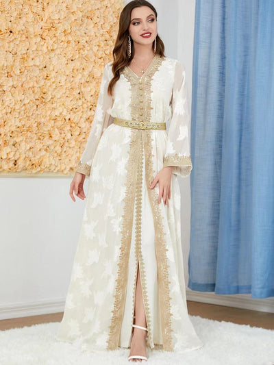 New Style Embroidered Vneck Elegant Dress BROOCHITON