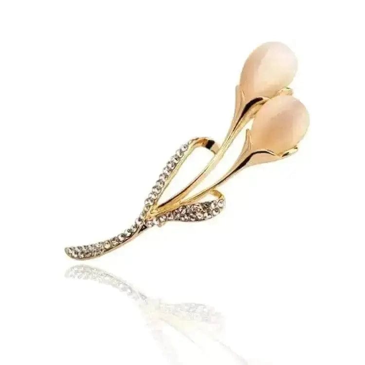 BROOCHITON Brooches Gold Opal Stone Tulip Brooch