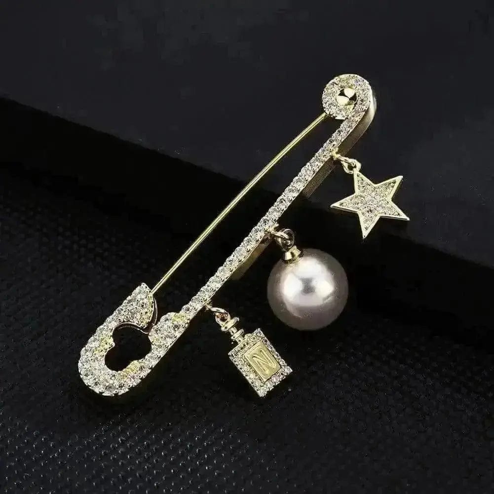 BROOCHITON jewelry Photo Color Pearl Star Safety Pin Brooch
