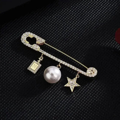BROOCHITON jewelry Photo Color Pearl Star Safety Pin Brooch