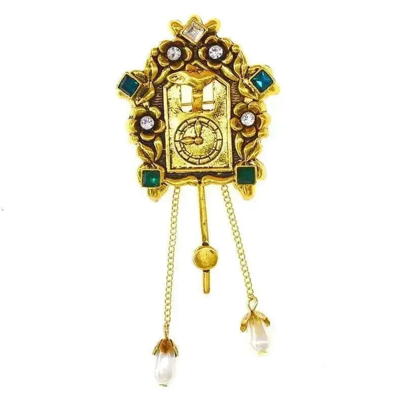 BROOCHITON Brooches Golden Retro Bird Alarm Clock Brooch pin