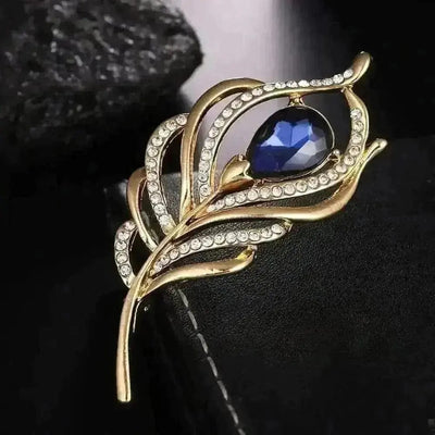BROOCHITON Brooches Gold Rhinestone Peacock Feather Brooch