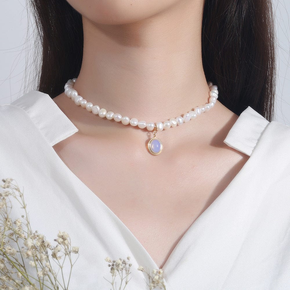 BROOCHITON Necklaces a woman wearing White Round Medal Pearl Necklace Irregular Pearl