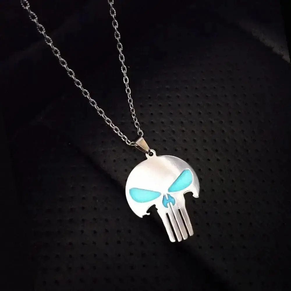 BROOCHITON Necklaces Silver Glow-in-dark Skull Head Necklace