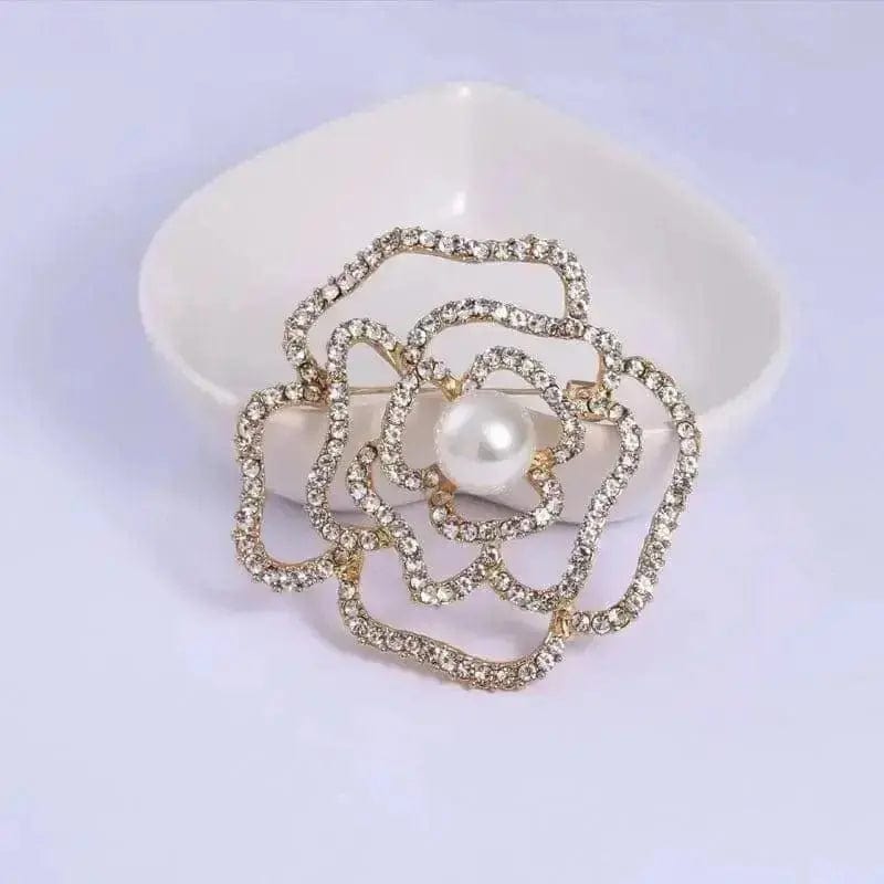 BROOCHITON Brooches Gold Rhinestone Rose Pearl Brooches