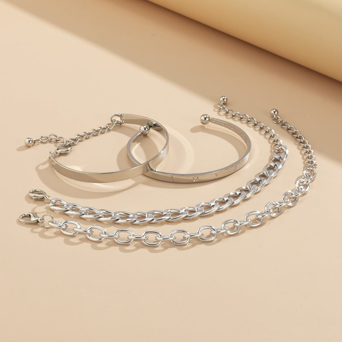 BROOCHITON Bracelets Simple And Smooth C-shaped Hollow Chain Bracelet Set