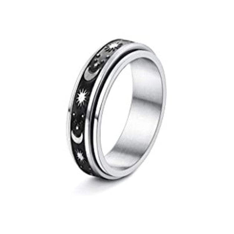 BROOCHITON Ring 2style / Number10 Stainless Steel Rotatable Spinner Ring Moon Stars Relieve Anxiety Rings