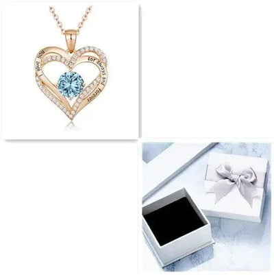 Rose Gold Box / March Female 925 Silver Twelve Birthstone Pendant Necklace