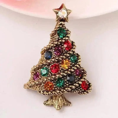 BROOCHITON Brooches gold Vintage Diamond Christmas Tree Brooch Pin vetical view