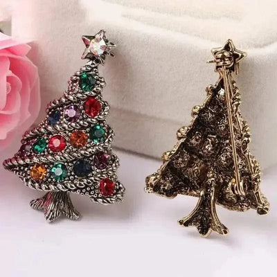 BROOCHITON Brooches Vintage Diamond Christmas Tree Brooch Pin front and back view
