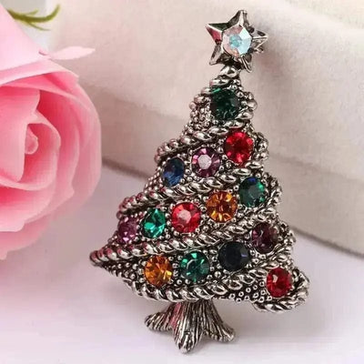 BROOCHITON Brooches Silver Vintage Diamond Christmas Tree Brooch Pin