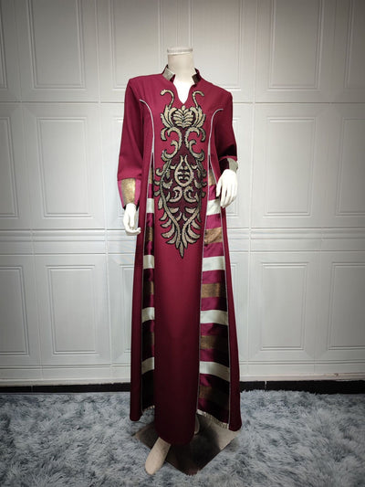 BROOCHITON abbaya ramada Jujube red / 2XL Women's Fashionable Embroidered Long Dress