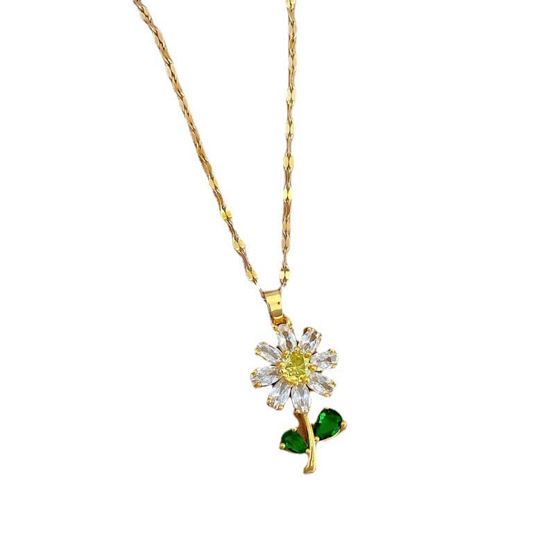BROOCHITON jewelry Gold Women's Full Zirconium Flower Necklace