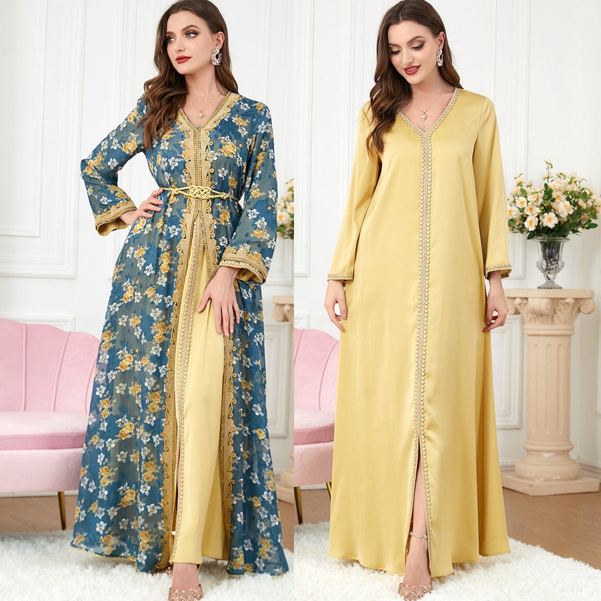 BROOCHITON abbaya ramada Women's Muslim Clothing Set Fashion Robe