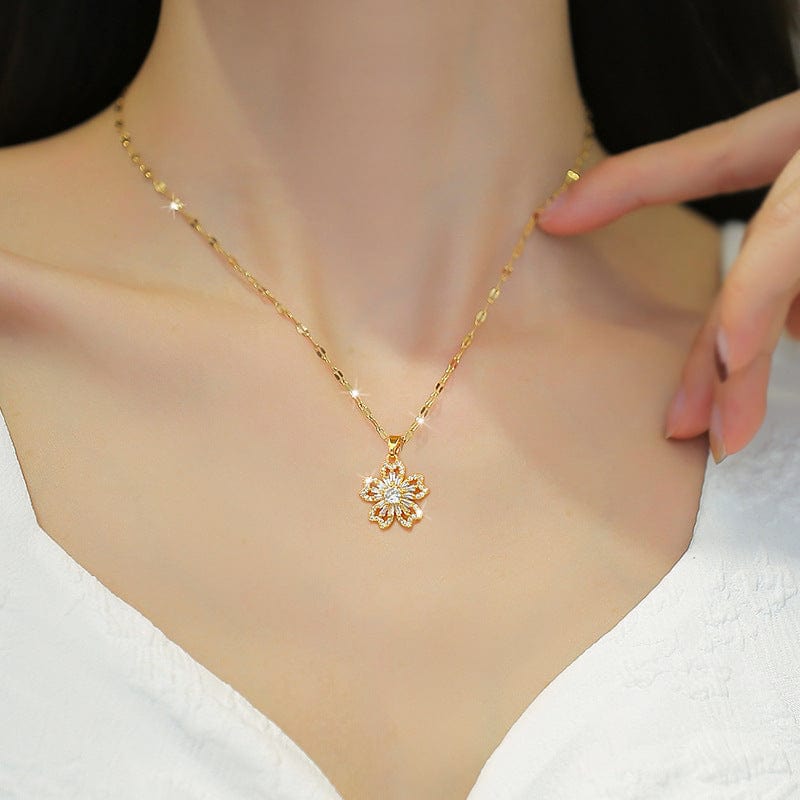 a woman wearing Young Luxury Flower Diamond Necklace